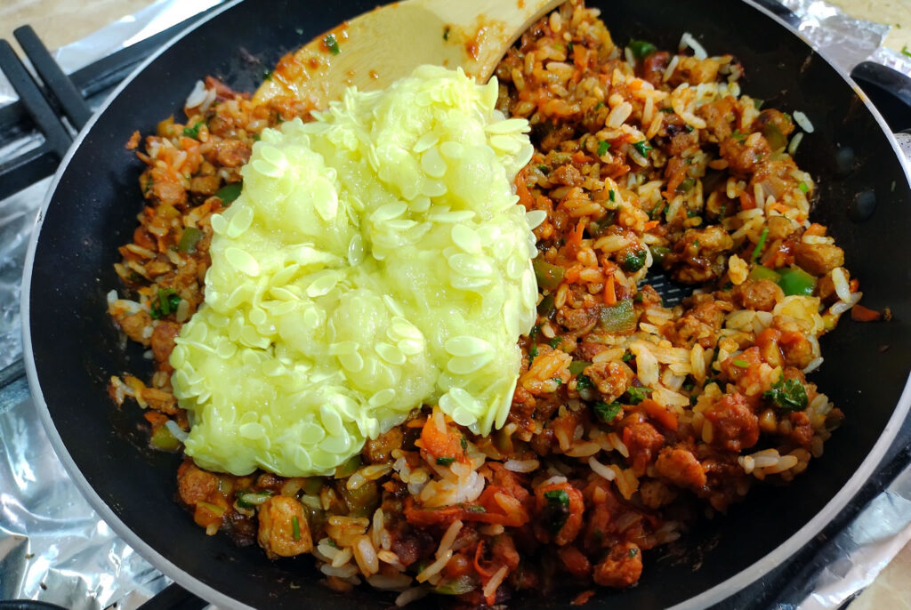 Zapallo italiano relleno carne vegetal arroz